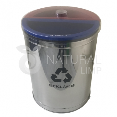 Lixeira MIX em Inox com 2 Divisões e Tampa em Acrílico - 50 Litros | Natural Limp